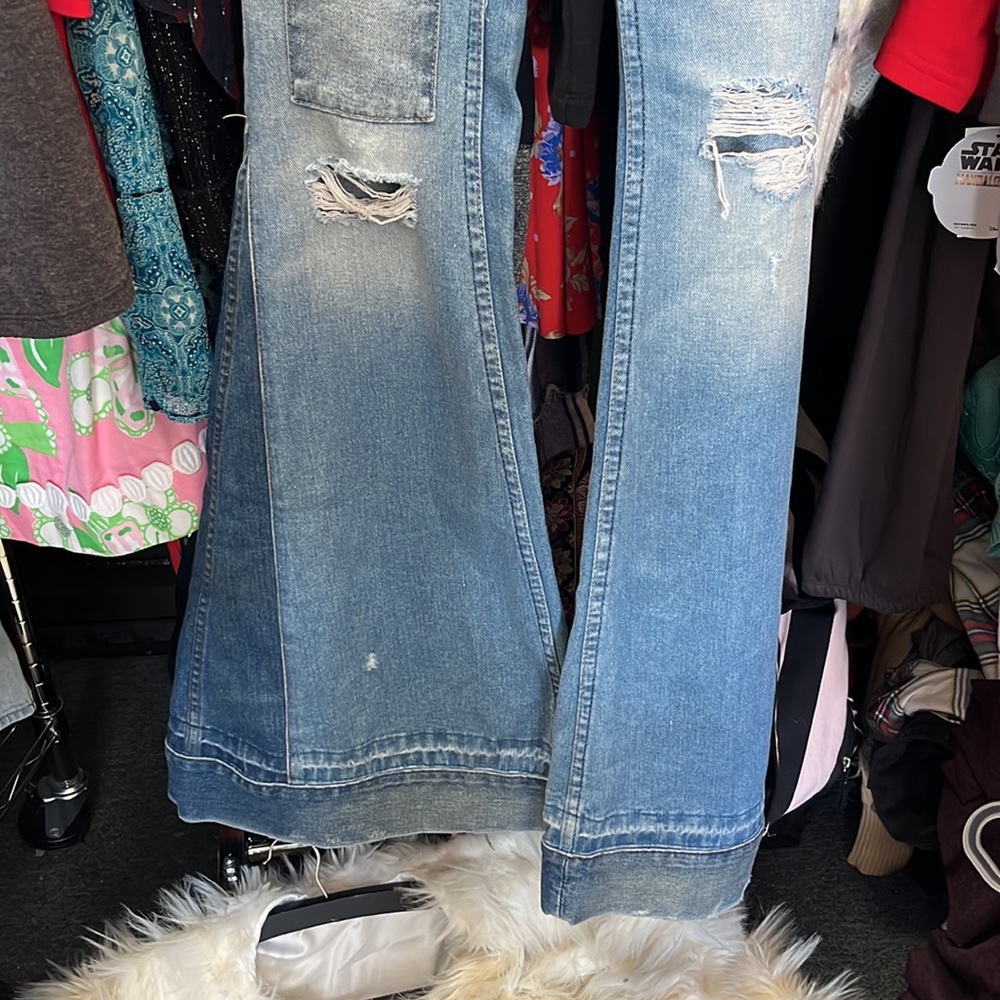 Free People Bell Bottom, Patchwork Jeans - image 4